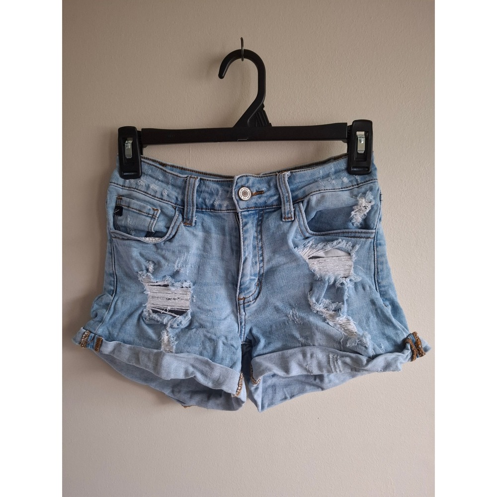 Y2K Festival Distressed Denim Jean Shorts KanCan XS Light Wash Mid Rise